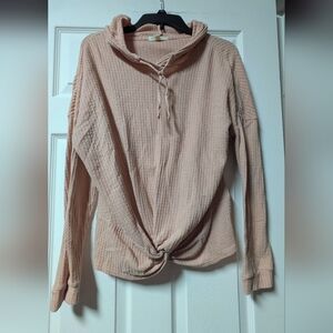 Ultra Flirt Tan Blush Waffle Knit Hoodie